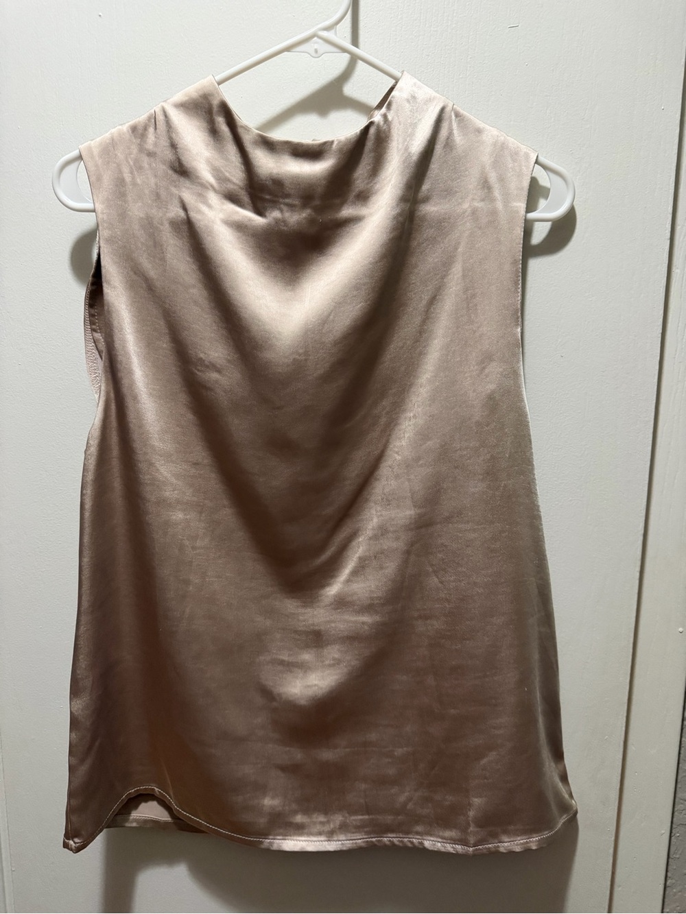 Sleeveless Satin Cowl Neck Blouse in Soft Rose